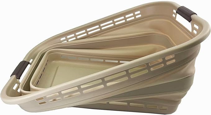 SAMMART 42L (11 gallons) Collapsible Plastic Laundry Basket - Portable Pop Up Storage Container/Organizer - Portable Hamper - Space Saving Easy Storage (Apricot/Brown (Set of 2))