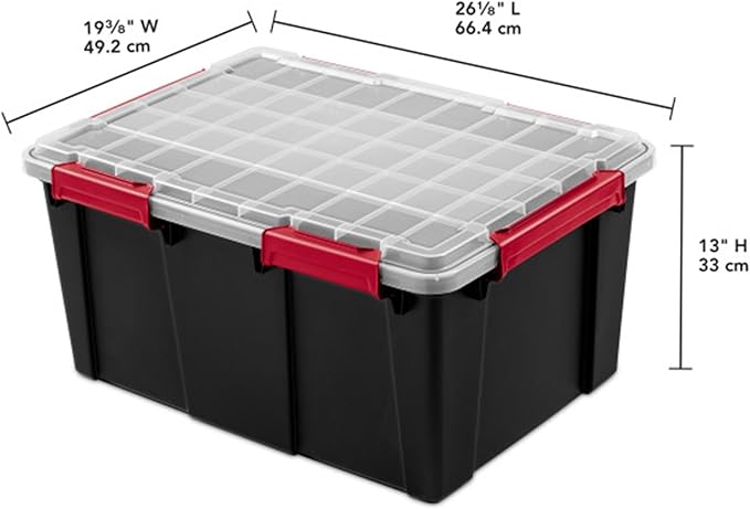 Sterilite 12 Pack Gasket Box, Stackable Plastic 20 Gallon Storage Container with Lids, Black - Waterproof and Dustproof Tote for Home Organization