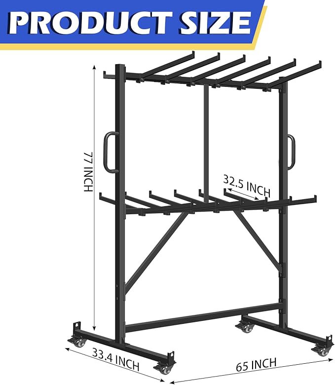 Folding Chair Racks for Storage, Heavy-Duty Folding Chair Cart with 1100 LBS Capacity for 12 Tables or 84 Chairs, Multi-Function Chair Storage with Swivel Wheels, Dust Cover, 2 Binding Ropes