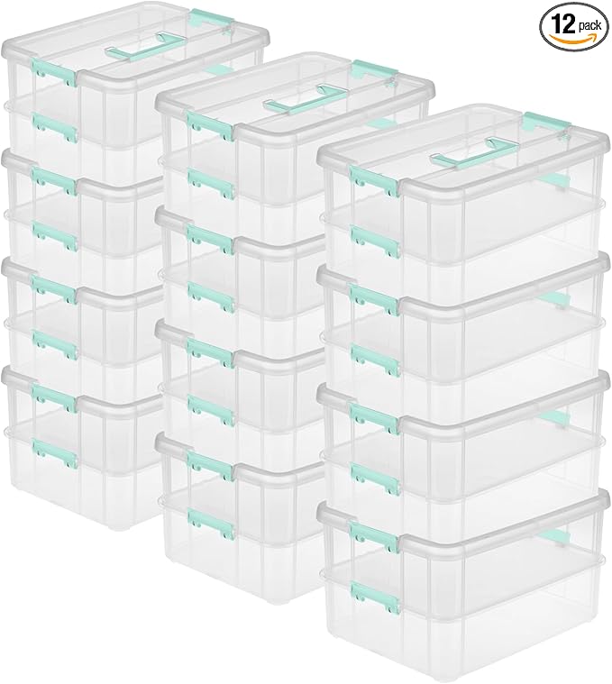 STERILITE Convenient Home 2-Tier Layer Stack Carry Storage Box, Clear 12-Pack 12 X 1