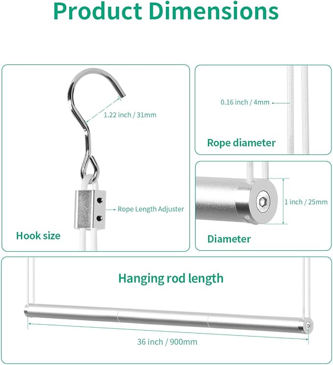 BaiNong Adjustable Closet Hanging Rod Heavy Duty 36'' Silver (Silver, 36 Inch)