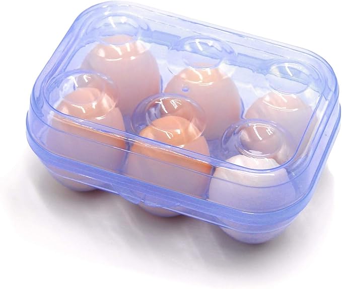 YOHA Clear Egg Storage Box Delicate 6 Girds Egg Dispenser Holder Case Refrigerator Crisper Camping Picnic Travel Portable Egg Carriage,Blue-6