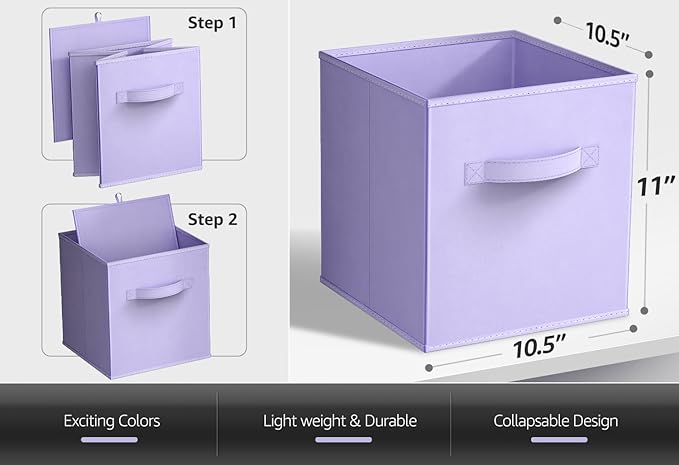 Sorbus Storage Cubes - 11 Inch Foldable Fabric Baskets for Organizing Pantry, Closet, Shelf, Toy Box, Cubby - 6 Collapsible Cloth Cube Storage Bins for Home, Nursery, Playroom, Bedroom (Pastel Purple)