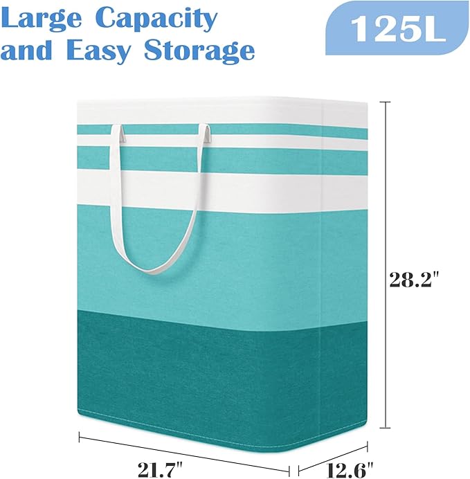 BlissTotes 3-Pack Laundry Basket, Freestanding＆Waterproof Laundry Hamper, Collapsible Tall Clothes Hamper with Easy Carry Handles for Clothes, Towels in the Family and Dorm,Gradient Green,125L