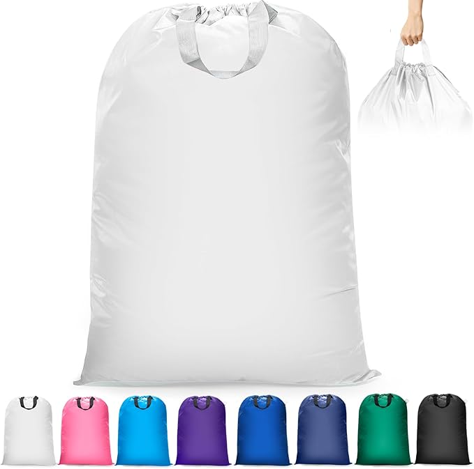 Isink Extra Large Heavy Duty Laundry Bag - 28" x 40", Travel Laundry Bag for Dirty Clothes, Camping (White)