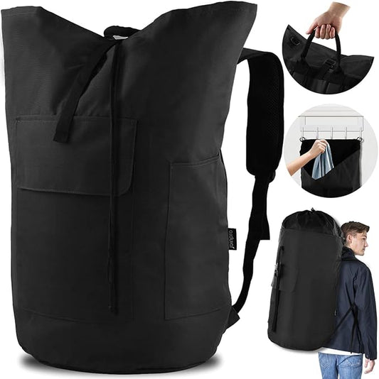 Laundry Backpack Bag 125L Extra Large, Heavy Duty for College Dorm & Apartment, Durable Thick Material Laundry Hamper with Padded Straps for Easy Carry, 3 Pockets for Travel & Laundromat (Black)