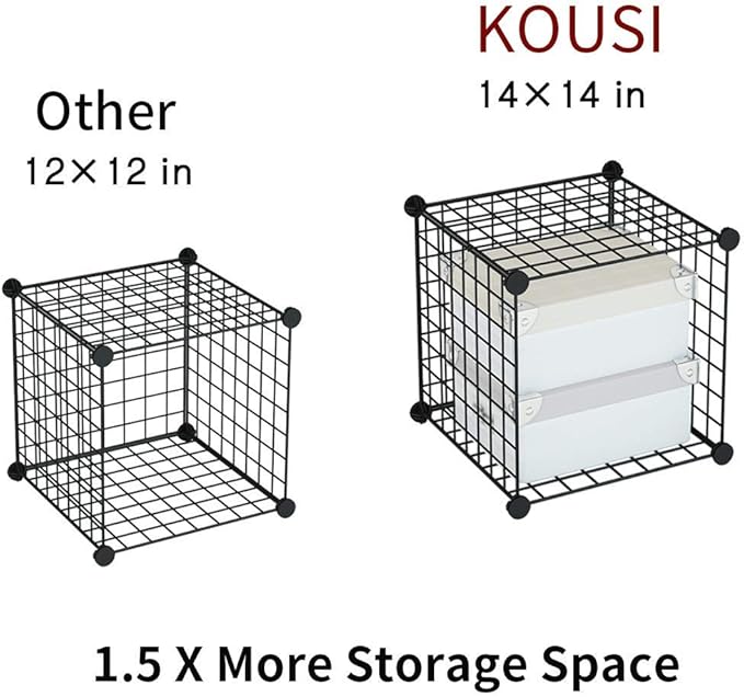 KOUSI 14"x14" Wire Cube Storage, Metal Grid Organizer, 12-Cube Modular Shelving Unit, Stackable Bookcase, Ideal for Living Room, Bedroom, Office, Garage