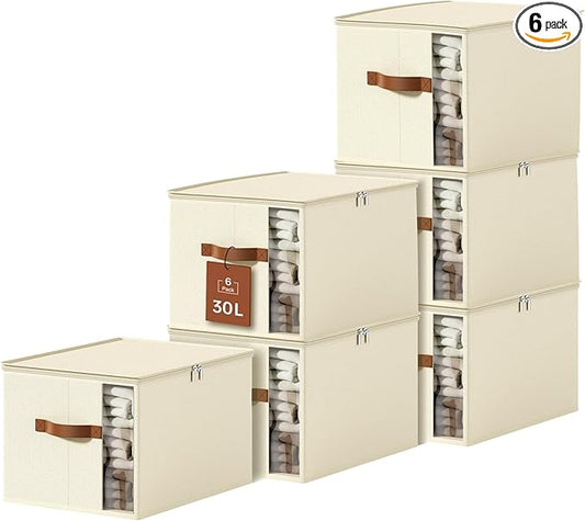 Clothes Storage Bins with Sturdy Frames, Foldable Fabric Clothing Organizer Box for Moving, Sweater Storage Cube with Lids and Zipper, Linen Closet Storage Bags for Blankets, Clothes, Sheet