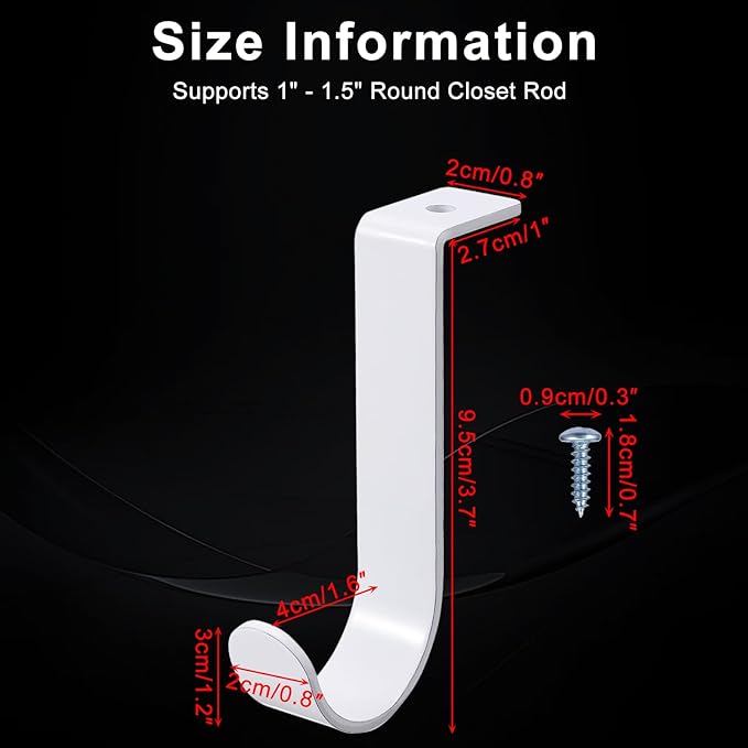 OwnMy 2PCS Closet Rod Brackets Heavy Duty 1 Inch to 1.5 Inch Round Closet Rod Holders, Wall Mount Closet Shelf Rod Pole Support Brackets Clothes Storage Hangers with Screws
