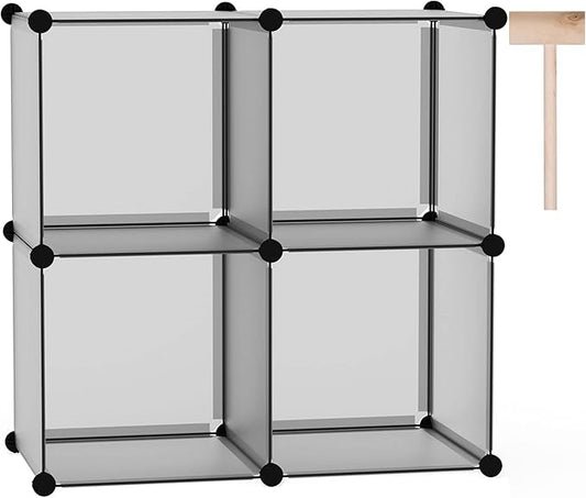 C&AHOME Cube Storage Organizer, 4-Cube Shelves Units, Closet Cabinet, DIY Plastic Modular Book Shelf Ideal for Bedroom, Living Room, Office, 24.8" L x 12.4" W x 24.8" H Grey UPCS04G