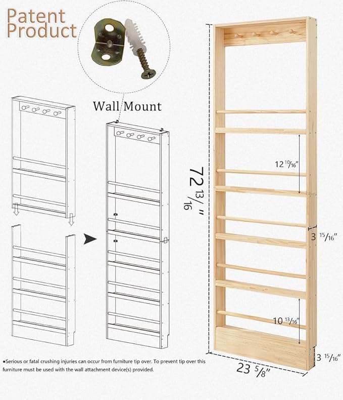 Wooden Kids Bookshelf, Wall Mount Shelf with Hooks, Organizer for Toys and Books, Space-Saving | with Hooks, Space-Saving