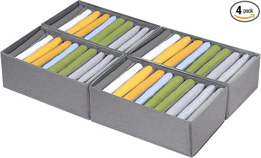 Qozary 4 Pack Drawer Organizers for Clothing, 10 Grids Foldable Dresser Drawer Organizers, Clothes Organizer for Folded Clothes, T-shirt, Tank Tops, Camisoles, Underwear, Leggings, Baby Clothes