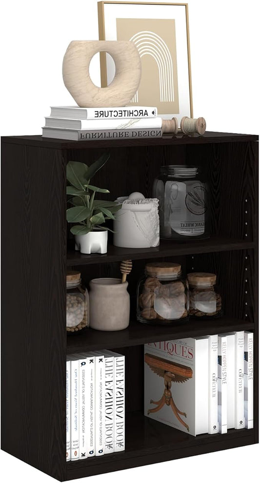 CTESNE【2026 Adjustable Shelves 3-Tier Bookcase, 71 inches, Wooden Open Display Floor Bookshelf (Chocolate Color)