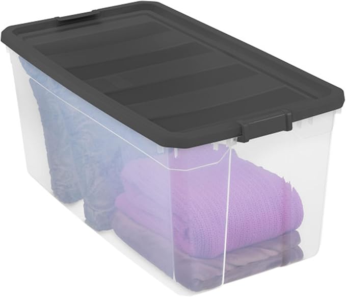 Sterilite 12-Pack Modular Stacker Box, Durable Clear Plastic Storage Bins with Latching Lids, 200 Quart - Stackable Organizing Container Boxes for Closet, Bathroom, and Office