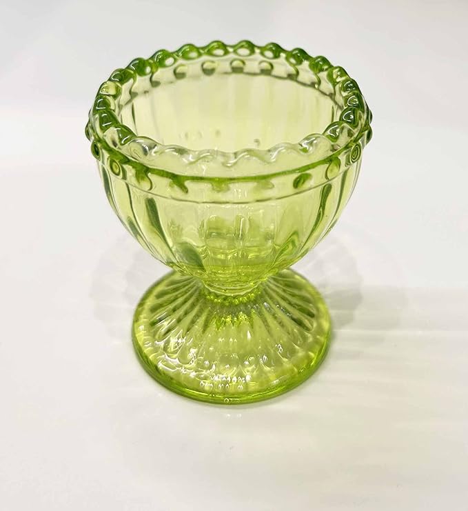 KiaoTime Green Glass Easter Egg Cup for Soft or Hard Boiled Egg Holder - Set of 2 Egg Holders for Breakfast Brunch, Kitchenware, Easter Decoration Egg Cup for Spring Home Party Tableware Decor Favors