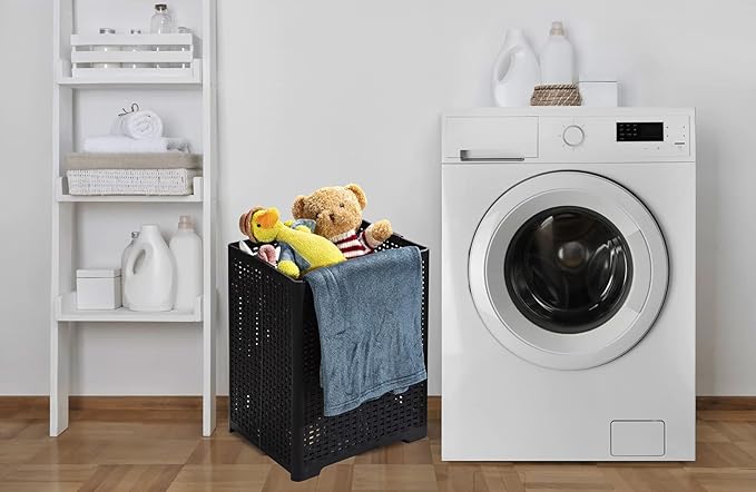 Eslite 42L Collapsible Plastic Laundry Baskets,Foldable Laundry Hamper,Pack of 2 (Black)