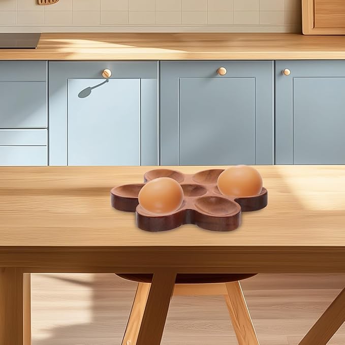 Unomor Wooden Egg Tray Creative Rustic Egg Holder Organizer for Countertop Fresh Storage Box 5.90X5.90X0.59In Multifunctional Kitchen Decor
