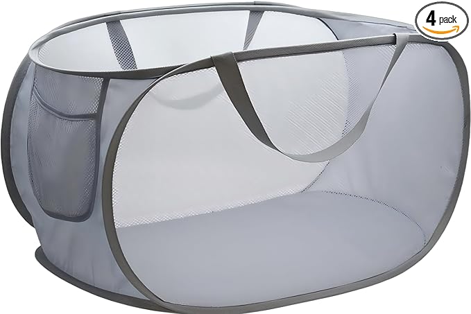 1 Pack Collapsible Laundry Baskets Popup Mesh Laundry Basket Durable Handles Foldable Clothes Hamper for Laundry Room College Dorm (1, grey)