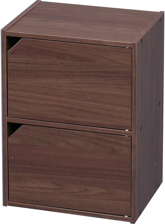 Iris Ohyama MDB-2D Color Box, Storage Box, Bookshelf, 2 Tiers, with Door, Width 14.4 x Depth 11.4 x Height 19.5 inches (36.6 x 29 x 49.4 cm), Walnut Brown Module Box