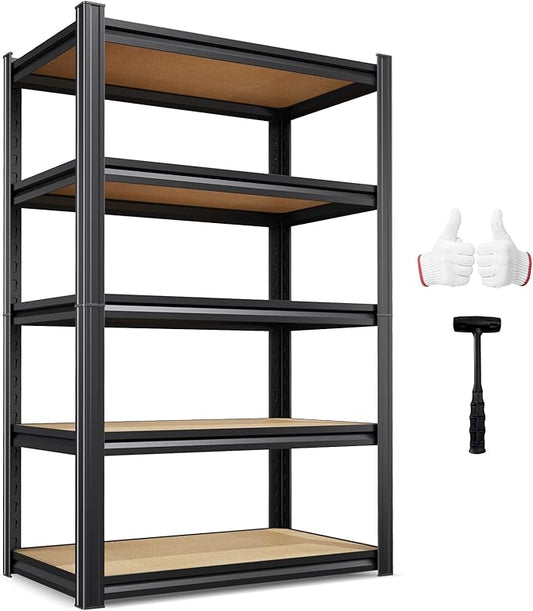 71.2"H Storage Shelves, 5 Tier Adjustable Wood Garage Shelving, Utility Tall Metal Shelving Unit, Easy to install Standing Garage Storage for Warehouse,Bedroom,Basement,31.5"W X 13.8"D X 71.2"H