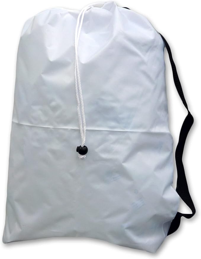 Medium Laundry Bag with Drawstring, Shoulder Strap, Locking Closure, Color: White, Size: 24x36