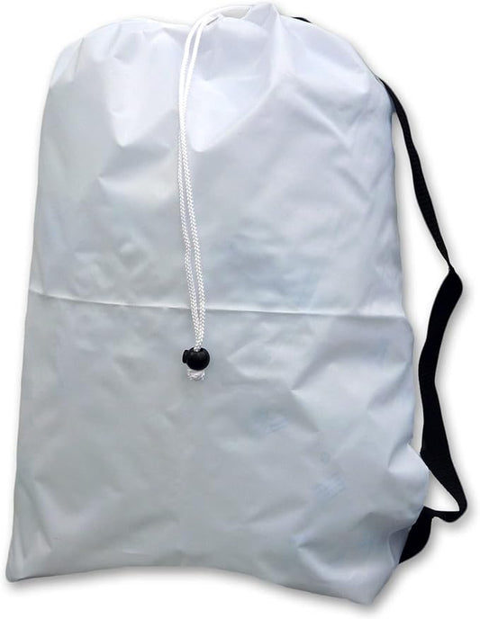 Medium Laundry Bag with Drawstring, Shoulder Strap, Locking Closure, Color: White, Size: 24x36