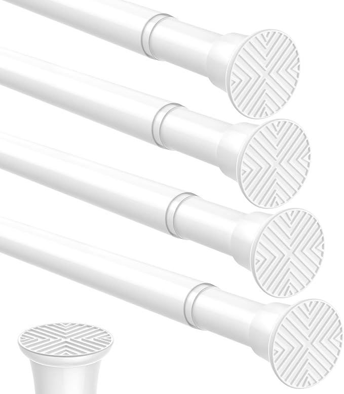 4pack Spring Tension Rods 23-46 Inch Adjustable WhiteTension Rod Spring Curtain Rod Extendable Spring Loaded Curtain Rods Tension Rod for Curtains,Closet,Kitchen