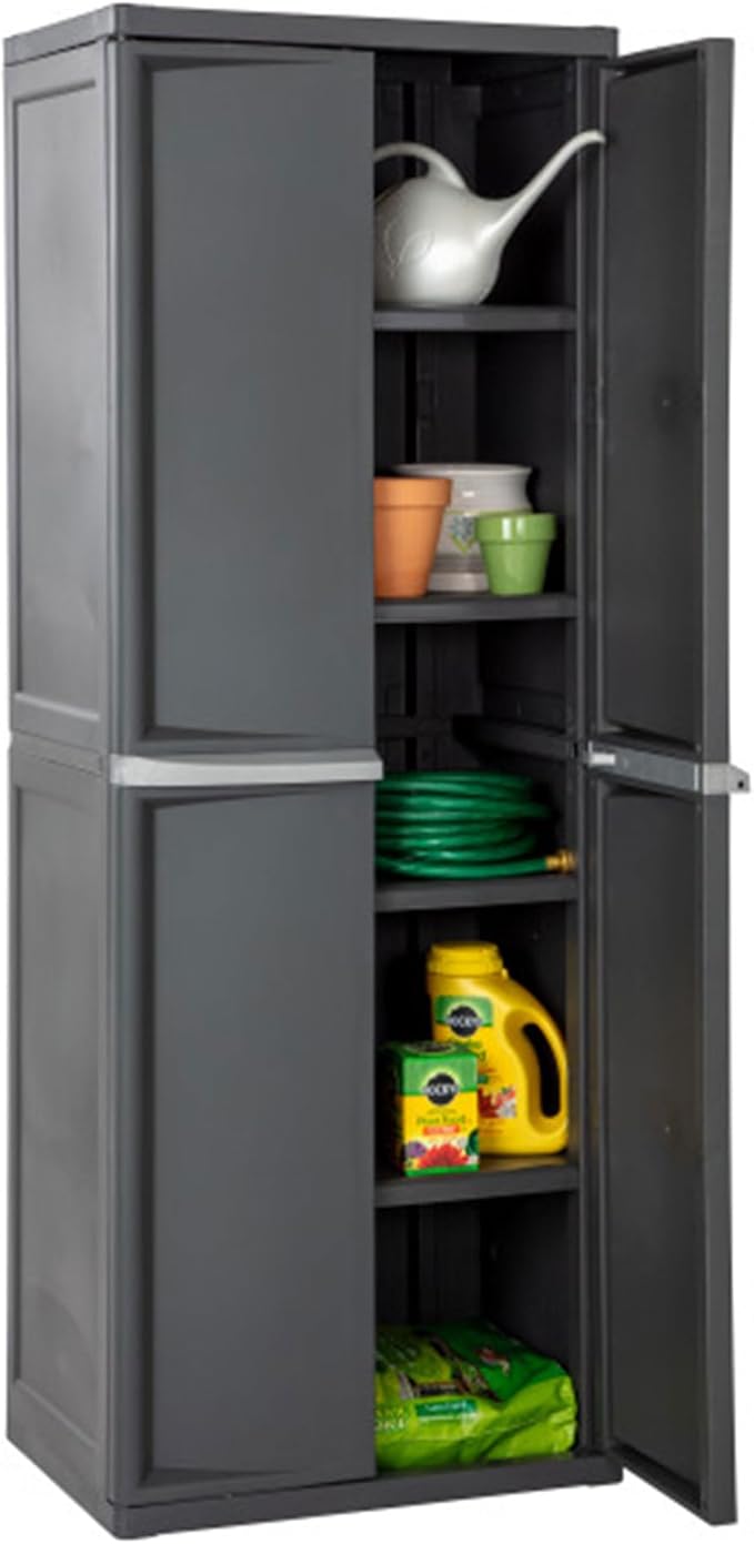 Sterilite 4 Shelf Cabinet, Heavy Duty and Easy to Assemble Plastic Storage Unit, Organize Bins in the Garage, Basement, Attic, Mudroom, Gray, 1-pack