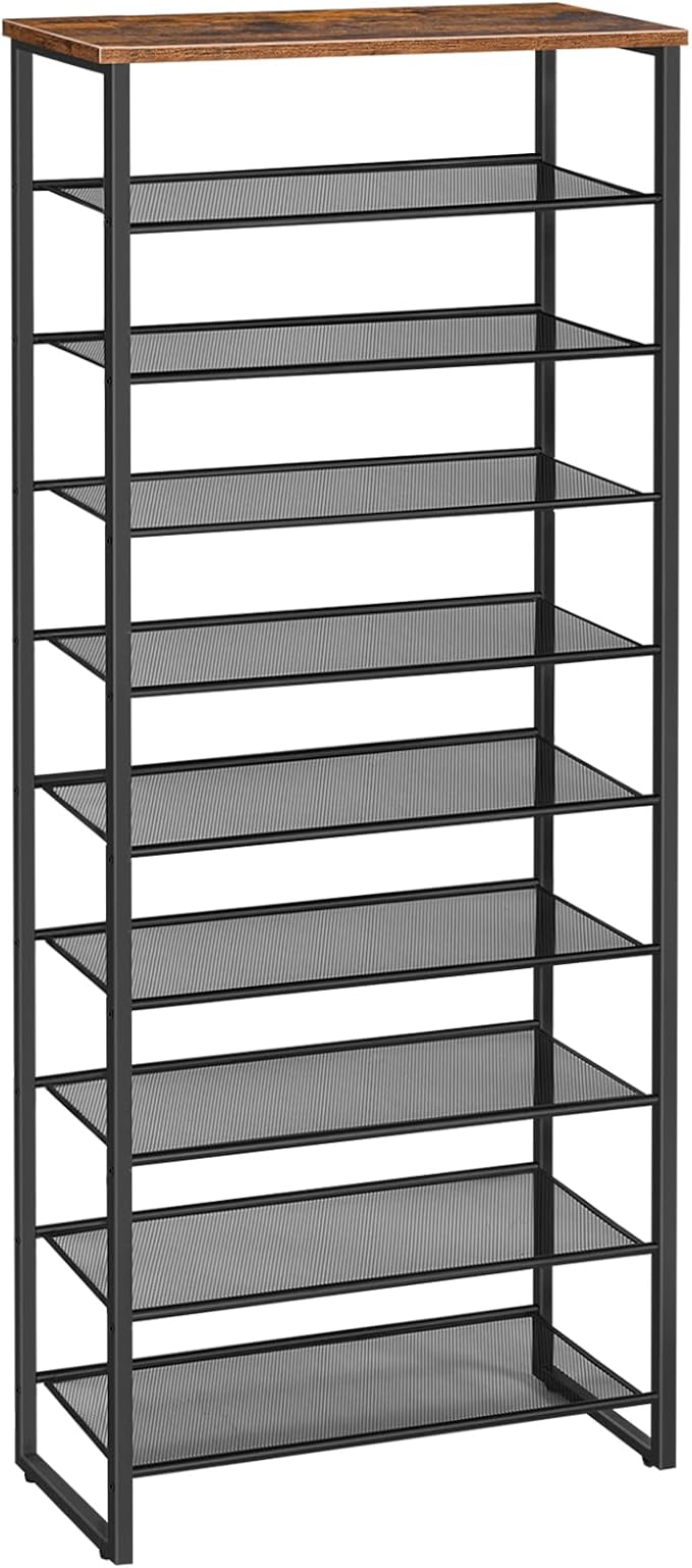 HOOBRO 10-Tier Shoe Rack for Entryway, 23.6" L Shoe Storage Organizer, Large Capacity Shoe Shelf for Closet, Front Door Entrance, Hallway, Holds 27-30 Pairs of Shoes, Rustic Brown and Black BF601XJ01