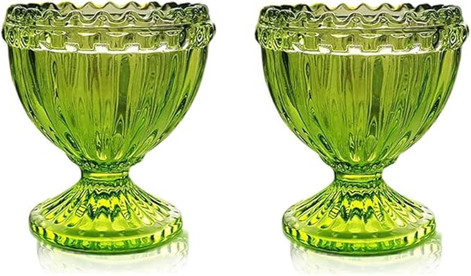 KiaoTime Green Glass Easter Egg Cup for Soft or Hard Boiled Egg Holder - Set of 2 Egg Holders for Breakfast Brunch, Kitchenware, Easter Decoration Egg Cup for Spring Home Party Tableware Decor Favors