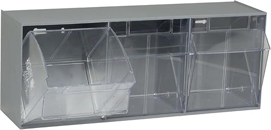 Quantum Storage Systems QTB303GY 3 Drawers Tip Out Cabinet Part Organizer Gray 10" H x 24" W x 8" D