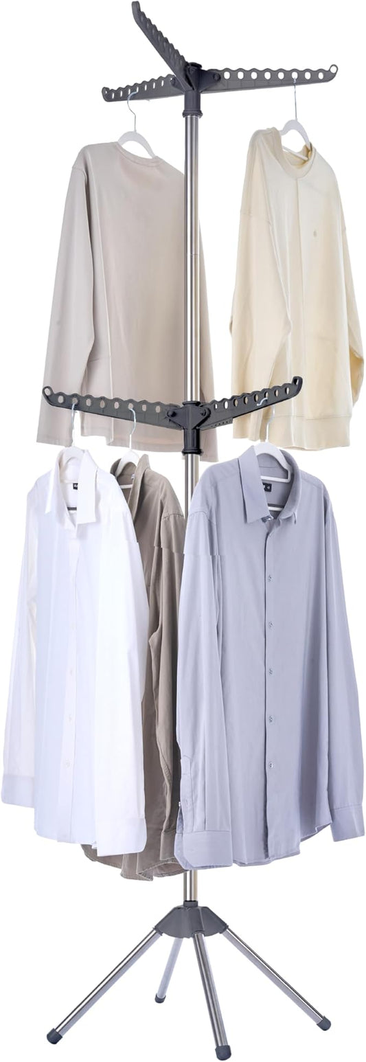 CASAMAYA Clothes Drying Rack Foldable, 74.8 inch 2 Tier Laundry Drying Rack with Rotating Clothes Rail for 54 Pieces of Clothes, Space Saving, Indoor, Stainless Steel, Grey and Silver CDR002G01