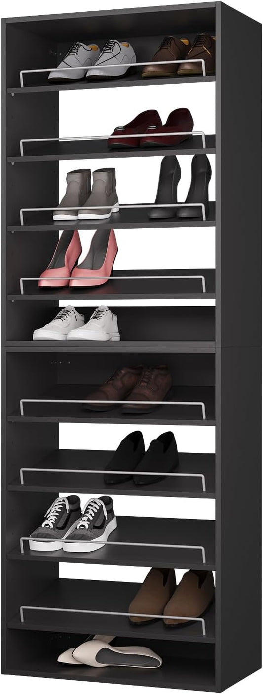 ROOMTEC Modular Closet System, 25.5" Shoe Shelf Closet Tower Wall-Mounted Closet Organizer, Wooden Tower for Walk-In Closets, Wardrobe Storage Kit, Black