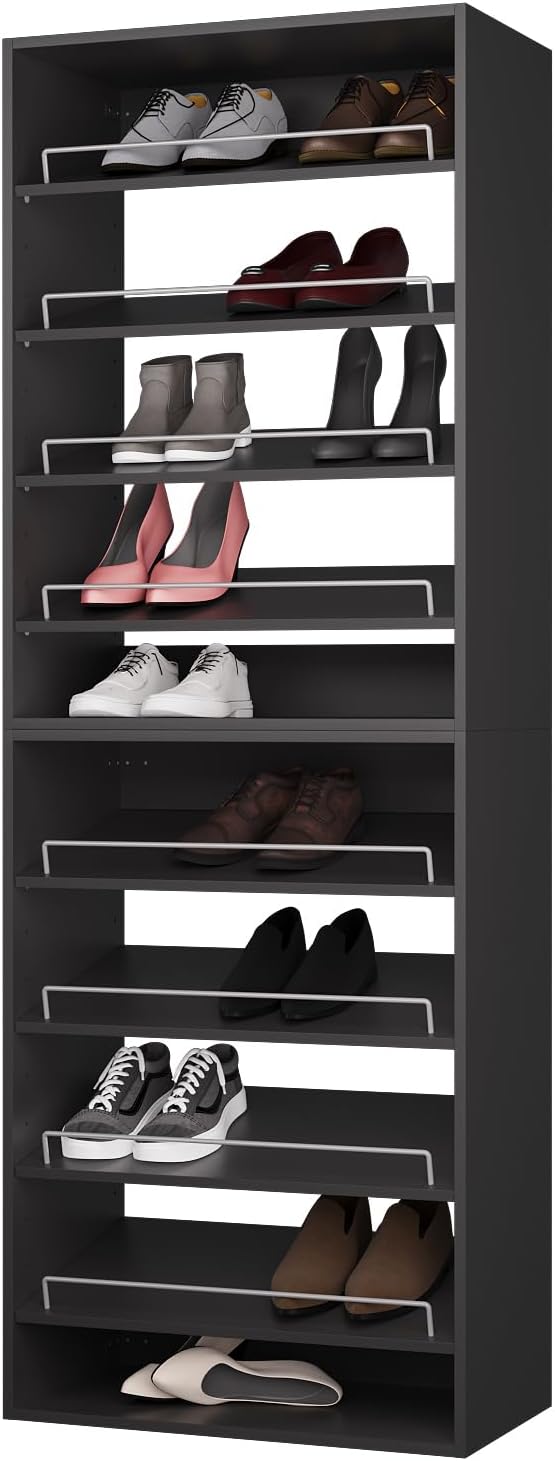 ROOMTEC Modular Closet System, 31.5" Shoe Shelf Closet Tower Wall-Mounted Closet Organizer, Wooden Tower for Walk-In Closets, Wardrobe Storage Kit, Black