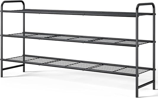 Kitsure Shoe Rack - Stainless Steel Shoe Organizer, Sturdy Shoe Rack for Closet and Front Door Entrance, Free Standing Shoe Shelf, Closet Organizers and Storage, 37.3" Wide - 3 Tier, Black