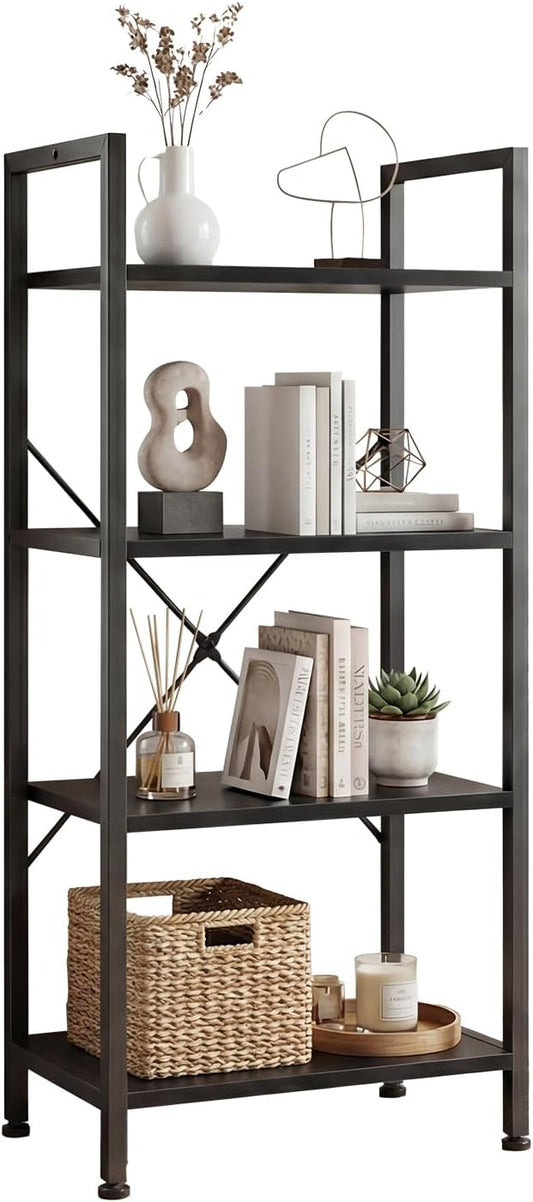 DUMOS 4 Tiers Bookshelf, Classical Book Shelf, Tall Display Shelves in Living Room/Home/Office, Storage Organizer for CDs/Books/Movies, Black