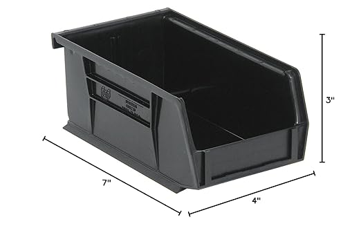 QUANTUM STORAGE SYSTEMS K-QUS220BK-20 20-Pack Stack and Hang Plastic Bin Storage Containers, 7" x 4" x 3", Black