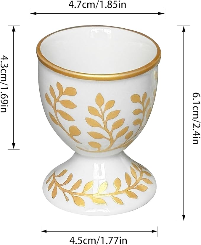 Cinf Ceramic Egg Cup Set of 2 Champagne Gold Porcelain Holder Breakfast Boiled Cooking Easy to Clean Childhood Memories Kitchen