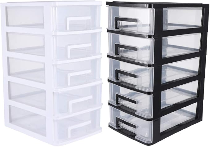 SAFIGLE Storage Drawer Organizer, 5 Drawer Plastic Storage Bins with Transparent Drawers, Vertical Design for Crafts, Stationary, Hardware, White, Polypropylene