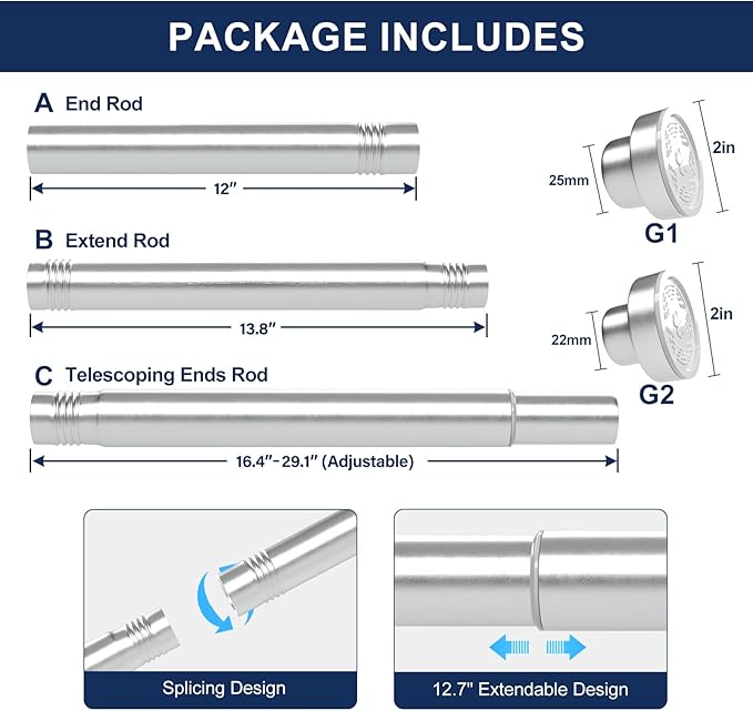 No Drilling Closet Rod, 27.5-74 Inches Hanging Closet Rod for Clothes, Closet Bar & Pole Heavy-duty, Closet Rods for Hanging Clothes For Closet Wardrobes Bathroom Laundry RV Curtains,Nickel
