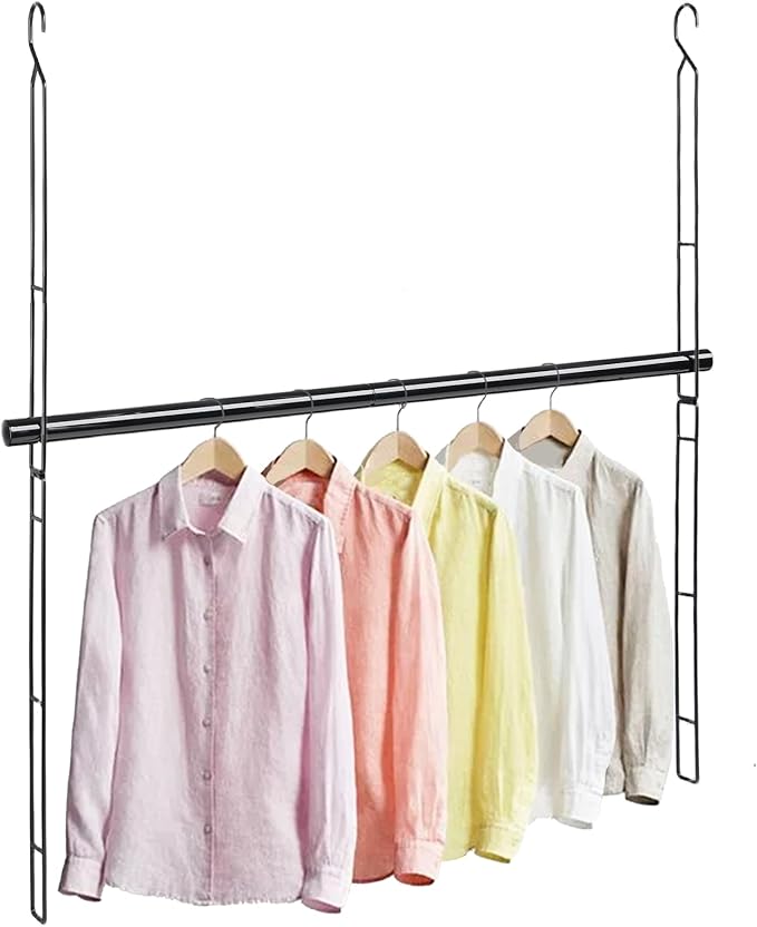 Hanging Closet Rod 31.89in Adjustable Height, Closet Extender Hanging Bar for Closet Rod Heavy Duty Closet Organizer, Black