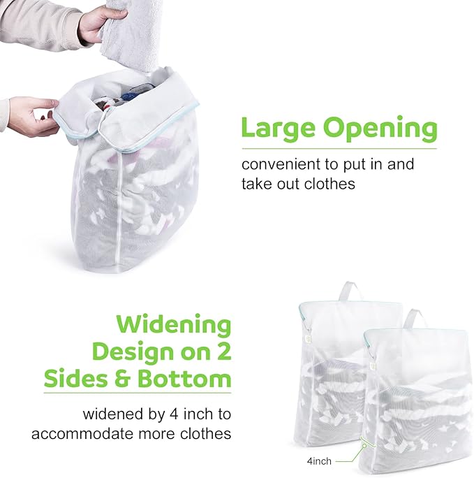 OTraki Large Mesh Laundry Bag 16x20 inch Hanging Lingerie Bag Mesh Laundry Bags with Handles Delicates Hanging Laundry Washing Machine Zipper Opening Wash Bag for Coat Sweater Sock Sheet, White