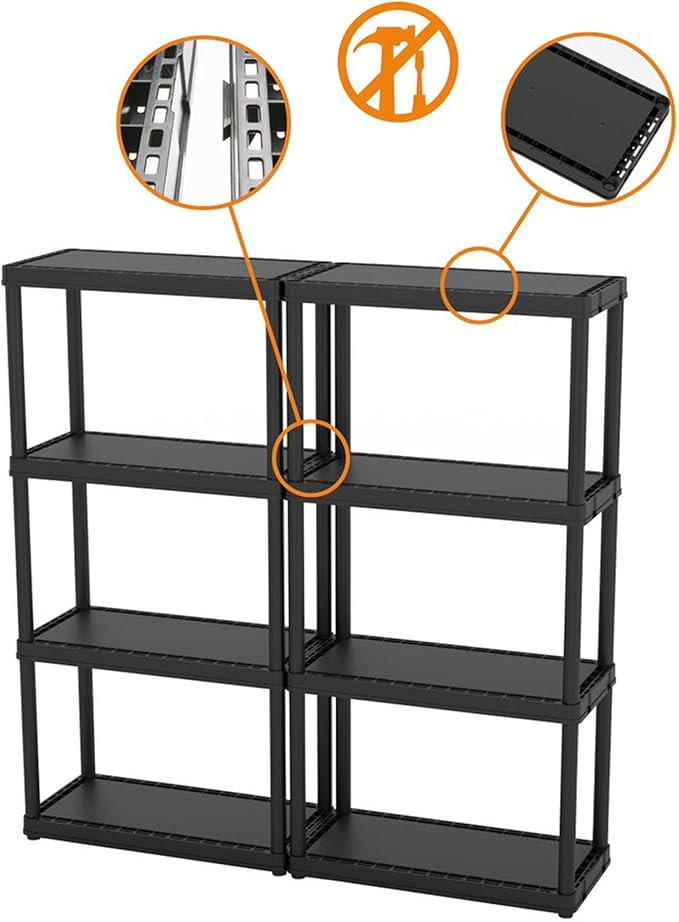 Gracious Living 4 Shelf Fixed Height Solid Light Duty Storage Unit 24 x 12 x 48" Organizer System for Home, Garage, Basement, and Laundry, Black