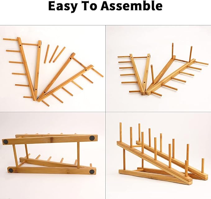 Bamboo Dish Drying Rack Wooden Plate Rack Kitchen Pot Lid Holder Cabinet Organizer for Dish Plate Cup Pot Lid Bowl Cutting Board
