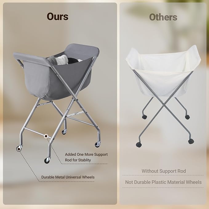 ELYKEN Laundry Cart with Wheels, 32”H Easy Rolling Laundry Hamper with Removable Liner Bag, Sturdy Metal Frame Clothes Basket with 4 Casters and 2 Brakes