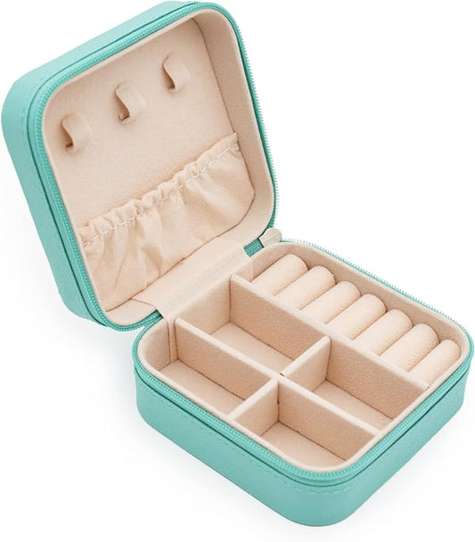 MODENGKONGJIAN Mini Jewelry Travel Case, PU Leather Travel Jewelry Organizer Box, Small Portable Portable Jewellery Storage Holder for Womens Rings Earrings Necklaces Bracelets (Blue)
