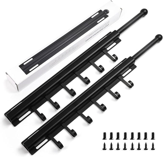 BaiNong 16.5" Valet Rod for Closet Pull Out With 6 Hooks Valet Rods for Closets (2Pack Black) Closet Valet Rod Slide Out