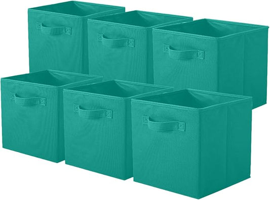 PowerKing Collapsible Storage Cubes with Handles, Fabric Foldable Bins for Closet Shelves, Durable Organization Storage Bins, 10.5'' x 11'' x 10.5'' (6Pack, Forest Green)
