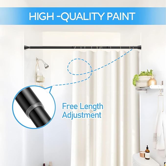 1 Pack Spring Tension Rods 30-64 Inches, 7/8 Inch Diameter Black No Drill Spring Loaded Adjustable Extendable, Small Short Tension Curtain Rod for Windows Kitchen Doorway Closet Cupboard