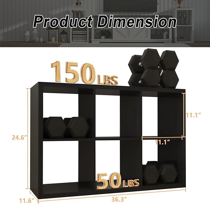 CTESNE【2026 Wooden Thick Frame 6 Cube Storage Organizer Shelf with Anti-Tipping Kits + Reversible Open Back Bookcase, Horizontal and Vertical Dual-use（Chocolate,11inch）